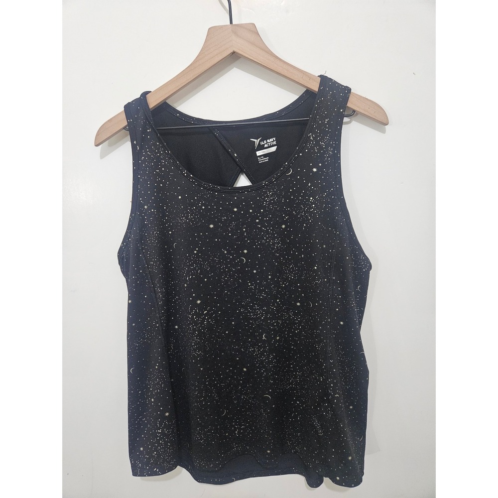 Old Navy Active Go-Dry Tank Top XL Black Celestial Star Moon Galaxy Cutout Back